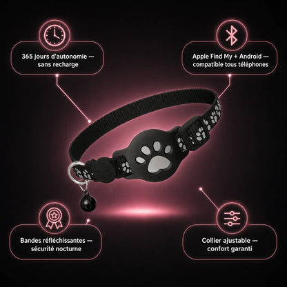 Collier traceur chat — bandes réfléchissantes et fonctionnalités