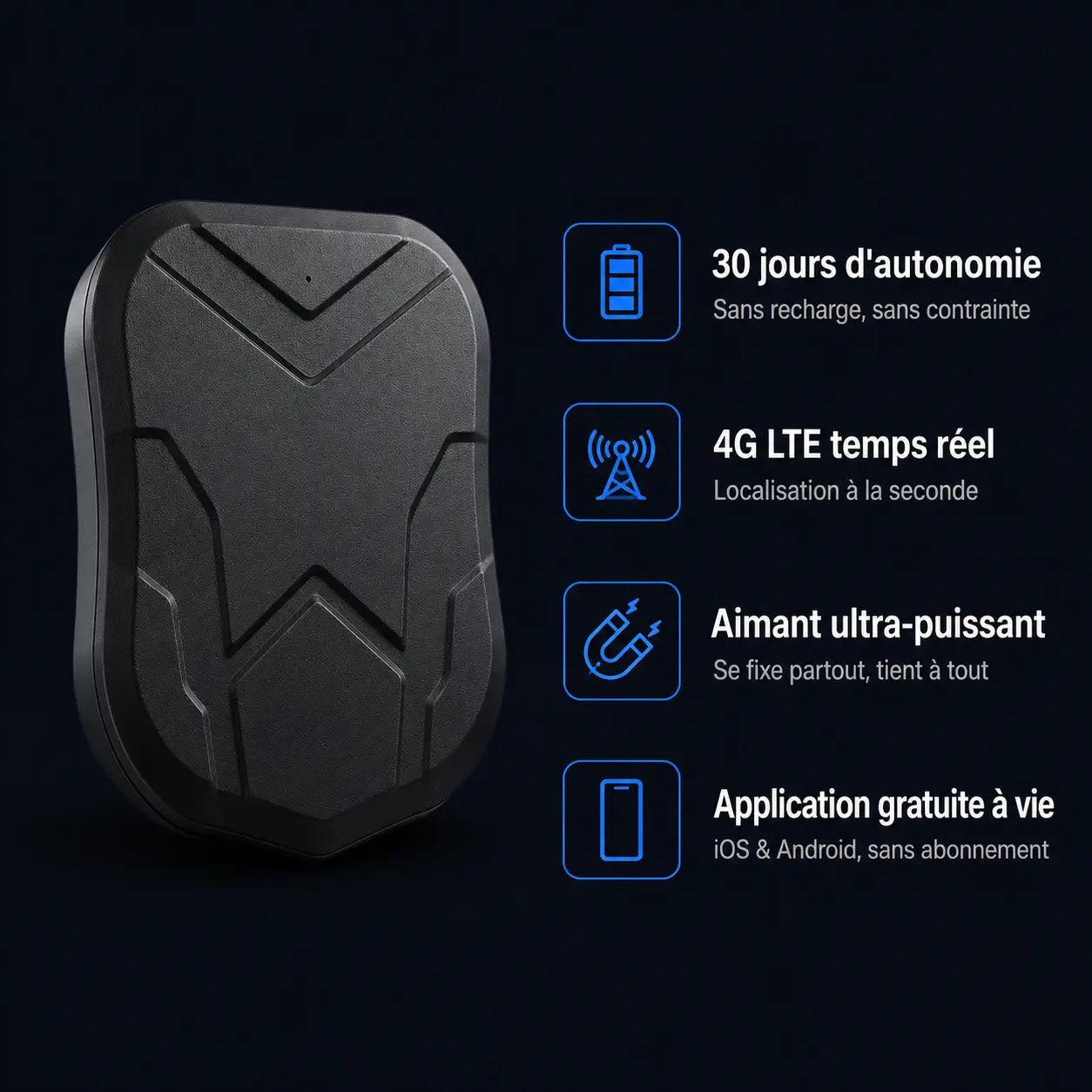 Trackeur Pro Vigilance Voiture — Fonctionnalités clés aimant néodyme 30 jours autonomie 4G
