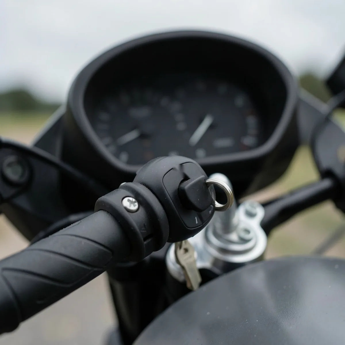 Contacteur de moto avec la clé tournée et le tableau de bord resté éteint
