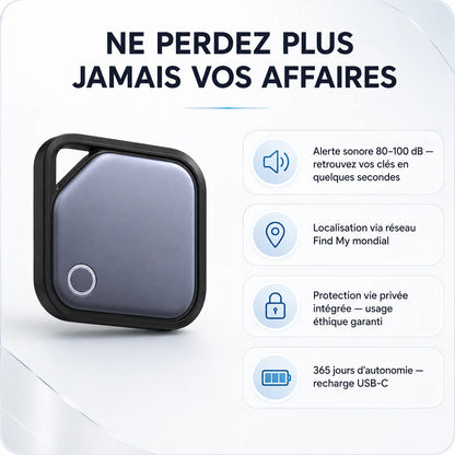 Traceur Porte-Clé Bluetooth — Alertes sonores 80-100 dB et fonctions Find My