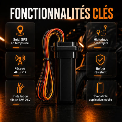 Trackeur Pro Shield Moto — Fonctionnalités clés GPS 4G suivi temps réel moto